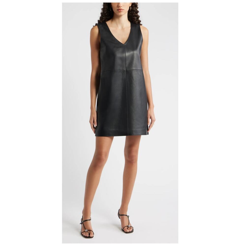 NEW Nordstrom Sleeveless Leather V-Neck Minidress Size Medium